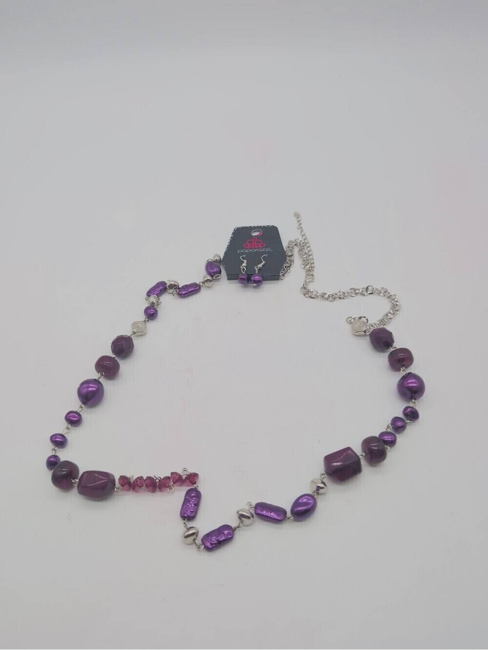 Paparazzi 36" Purple Beaded Necklace and Earrings Set NWT